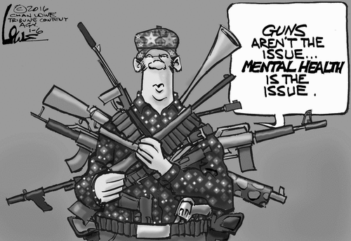 Heavily armed Gun Nut:  Guns aren't the issue.  Mental illness is the issue.