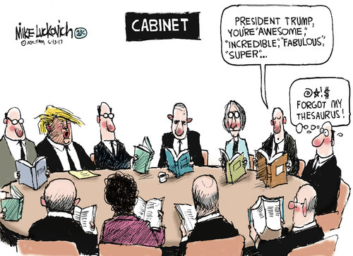 Image of Cabinet members praising Donald Trump as one thinks, 
