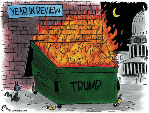 Title:  The Year in Review.  Image:  Dumpster fire.