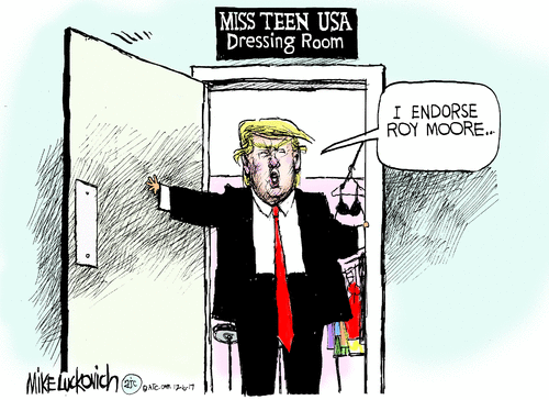 Donald Trump standing in door of Miss USA Teen Dressing Room saying, 