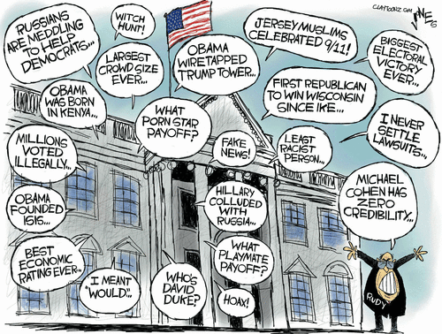 Picture of White House with talk bubbles saying things like, 