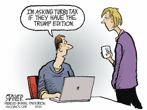 Man at laptop to wife:  I'm asking Turbotax if they have the Trump edition.